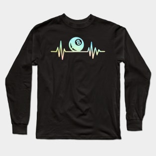 Ecg Heartbeat Graphic Billiards Player Pool Snooker Cue Long Sleeve T-Shirt